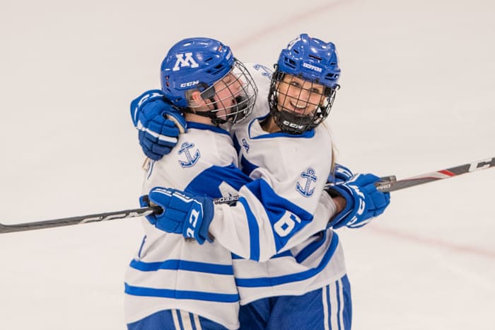 Minnetonka celebrates a goal in the 2022-23 season. Photo by Earl Ebensteiner